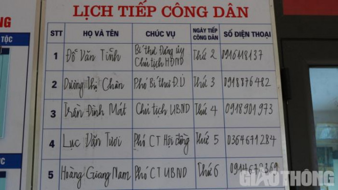 Lịch tiếp công dân vào ngày thứ 3 vẫn ghi rõ bà Dương Thị Chân - Phó Bí thư Đảng ủy trực