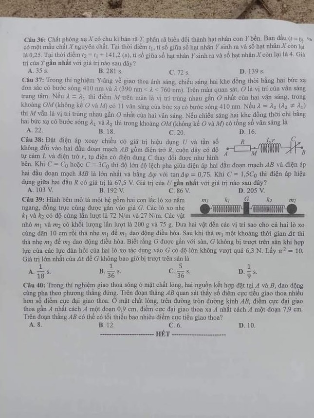 Đáp án môn Vật lý tốt nghiệp THPT 2022 - 4