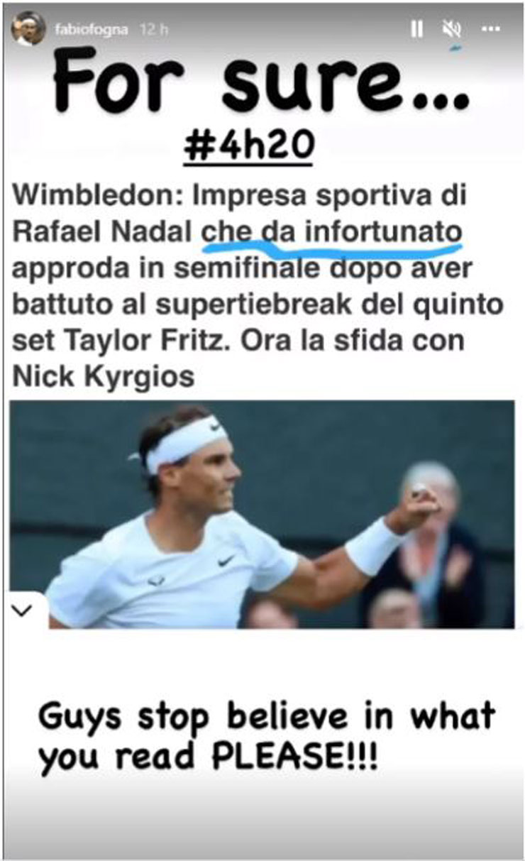 Fabio Fognini đã đặt dấu hỏi về chấn thương của Nadal