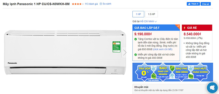 Máy lạnh Panasonic 1 HP CU/CS-N9WKH-8M.