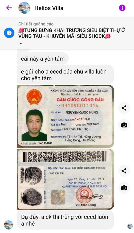 Căn cước công dân trùng với tên tài khoản ngân hàng mà nhiều du khách đã chuyển tiền cọc để đặt chỗ