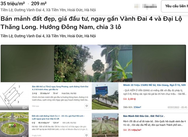 Giá đất và lượng tin rao bán đất nền "ăn theo" dự án đường Vành đai 4 liên tục tăng.