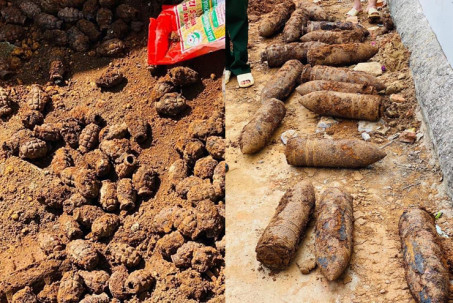 Hơn 1 tấn đầu đạn pháo và hàng trăm kg vỏ lựu đạn được phát hiện khi đào móng nhà