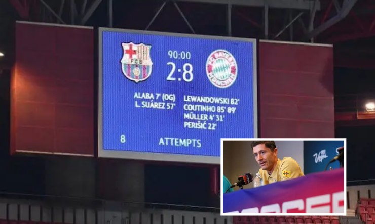 Cánh phóng viên gợi lại cho Lewandowski về trận thắng Barca 8-2 cách đây 2 năm