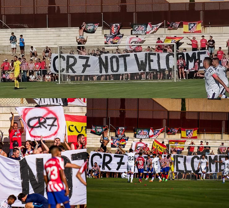 Các fan Atletico Madrid giăng biểu ngữ tẩy chay Ronaldo