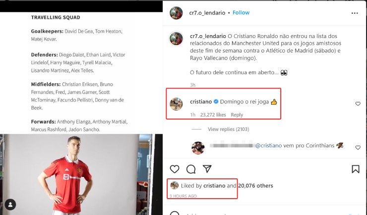 Tài khoản Instagram của Ronaldo xác nhận CR7 sẽ ra sân thi đấu cho MU ở trận gặp Rayo Vallecano (22h, 31/7)