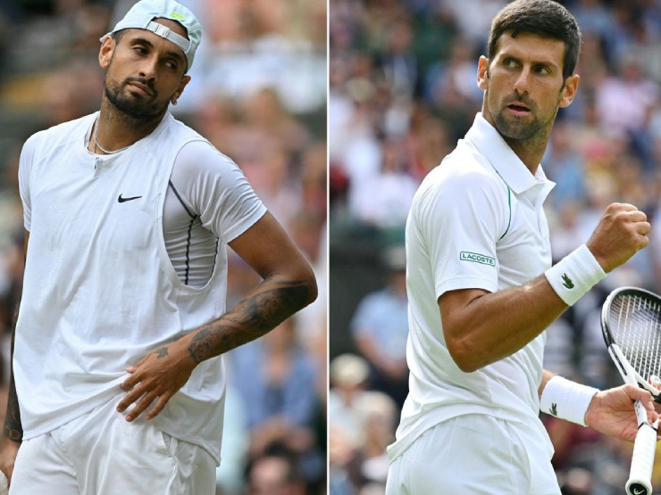 Kyrgios (bên trái) tuyên bố nếu không phải đụng Djokovic (phải) tại chung kết Wimbledon 2022, anh đã trở thành nhà vô địch Grand Slam