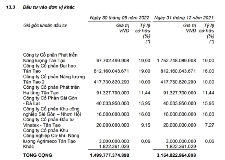 Khoản đầu tư vào đơn vị khác của ITA ghi nhận “bốc hơi” 1.655 tỷ đồng - Ảnh chụp báo cáo tài chính ITA