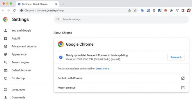 Cập nhật trình duyệt Google Chrome lên phiên bản mới nhất. Ảnh: TIỂU MINH