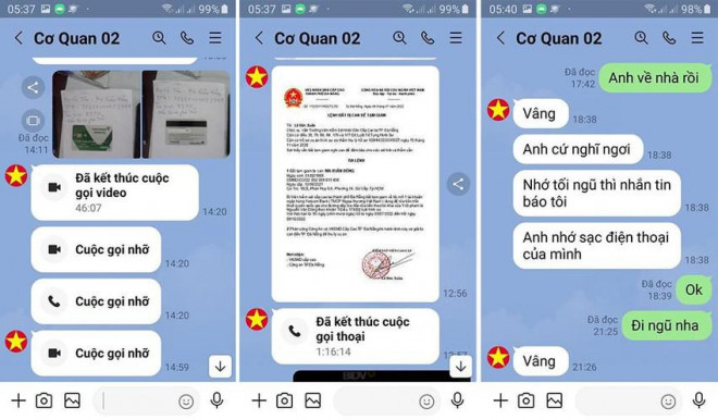 Các tin nhắn mà nhóm lừa đảo trao đổi với ông Đ. Ảnh: NNCC