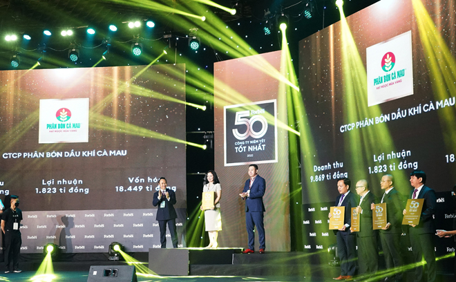 Công ty Cổ phần Phân bón Dầu khí Cà&nbsp;Mau lần thứ 2 đạt Top 50 Công ty Niêm yết tốt nhất năm 2022 của Forbes Việt Nam.
