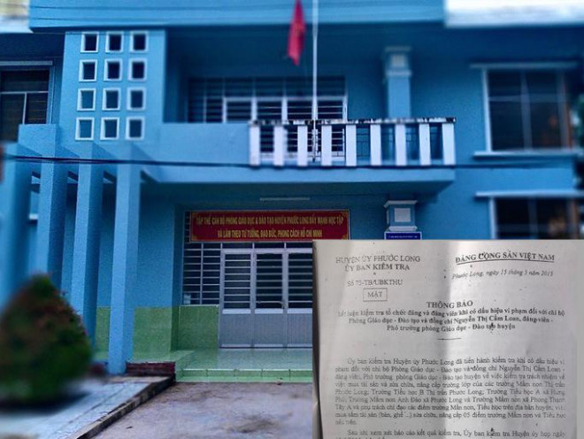 Phòng GD-ĐT huyện Phước Long, nơi bà Loan bị cách chức và được bổ nhiệm lại vị trí cũ