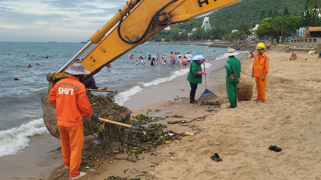 Sau khi nhận được thông tin, sáng cùng ngày, Công ty CP Dịch vụ môi trường và Công trình đô thị Vũng Tàu đã huy động hàng trăm công nhân tổ chức thu gom. Nhiều xe cẩu, xe chở rác đã được huy động.