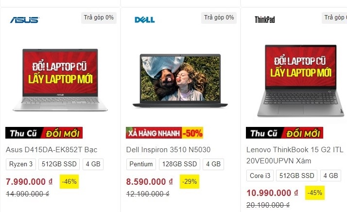 Ngoài giảm giá 50%, siêu thị điện máy còn tặng thêm nhiều quà tặng hấp dẫn khi mua Laptop. (Ảnh chụp màn hình).