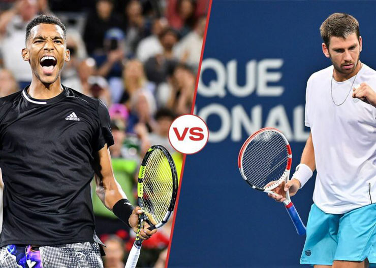 Auger-Aliassime (trái) xuất sắc đánh bại Norrie để giành vé vào tứ kết Rogers Cup năm nay gặp hạt giống số 4 Casper Ruud