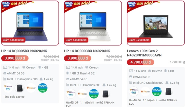 Sản phẩm Laptop mới có giá chưa đến 4 triệu đồng. (Ảnh chụp màn hình).