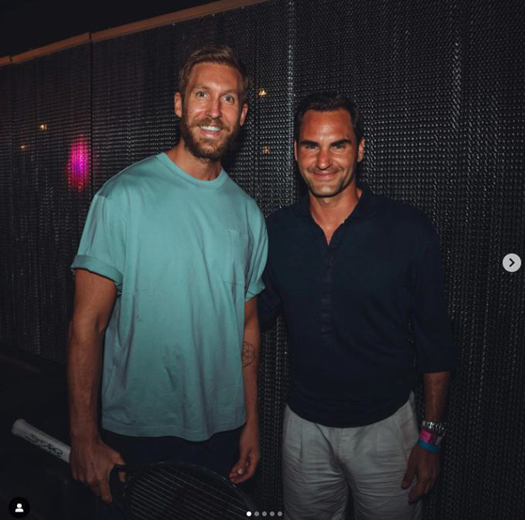 Federer vui vẻ chụp ảnh cùng DJ Calvin Harris ở Ibiza