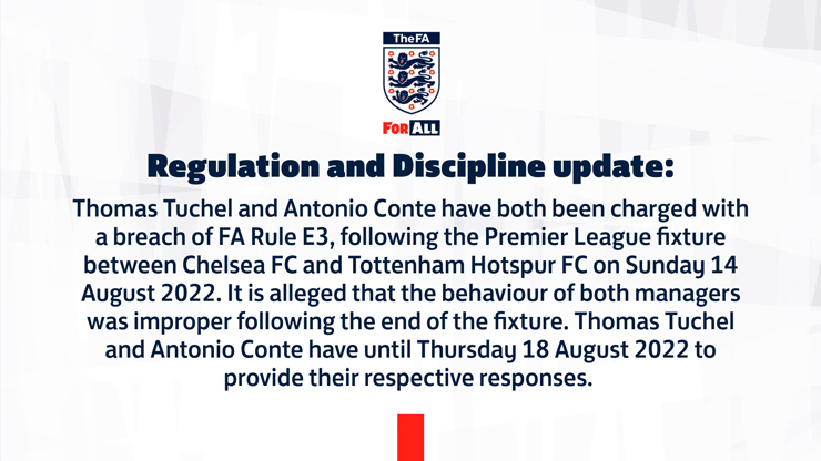 FA đưa ra thông báo về hành vi của&nbsp;Tuchel và Conte