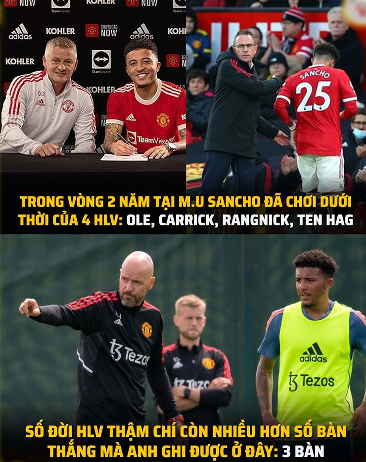 Số bàn thắng của Sancho ở MU còn ít hơn cả số đời đã huấn luyện anh ở Old Trafford.