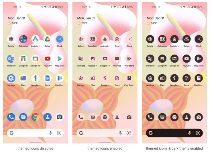 Các biểu tượng và chủ đề của thiết bị sẽ trông hài hòa hơn trên Android 13.