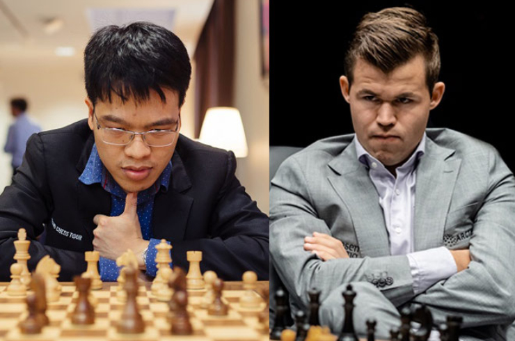 Quang Liêm (trái) có thêm cơ hội đụng độ Carlsen tại giải FTX Crypto Cup đang diễn ra ở Mỹ