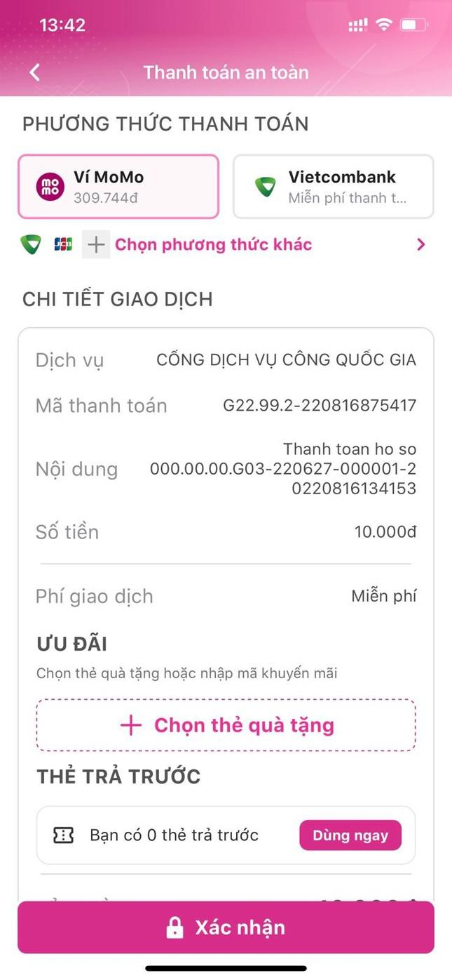 Giao diện thanh toán trên Momo do Bộ GD&amp;ĐT cung cấp để hướng dẫn thí sinh