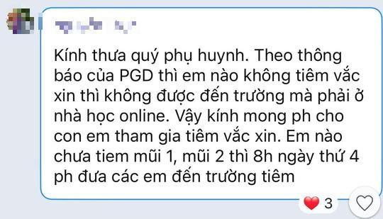 Tin nhắn của giáo viên chủ nhiệm yêu cầu phải tiêm vắc-xin