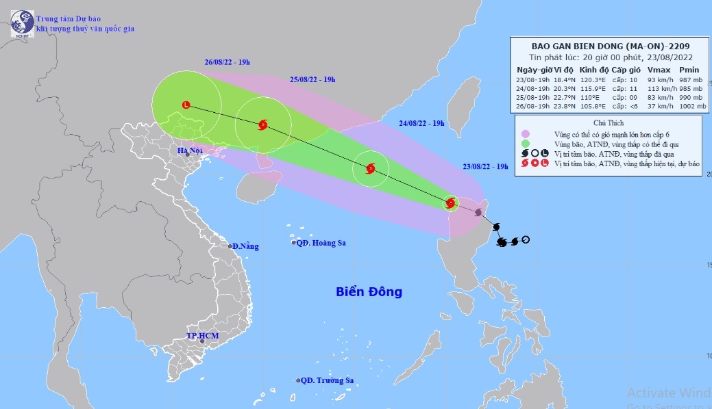 Vị trí và hướng di chuyển tiếp theo của bão Maon (Ảnh: Trung tâm Dự báo KTTVQG)