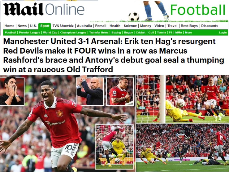Báo chí ca ngợi MU hồi sinh sau khi đánh bại Arsenal, nâng chuỗi trận thắng lên con số 4