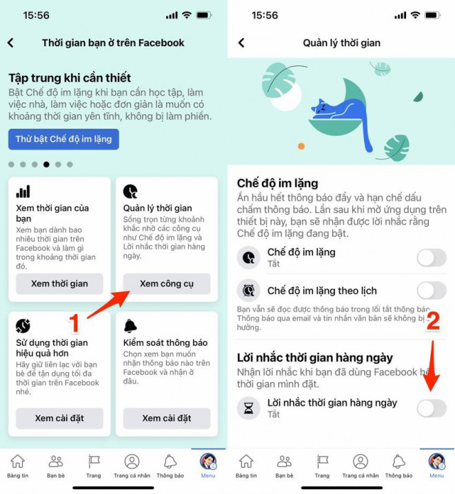 Kiểm soát thời gian sử dụng Facebook. Ảnh: MINH HOÀNG