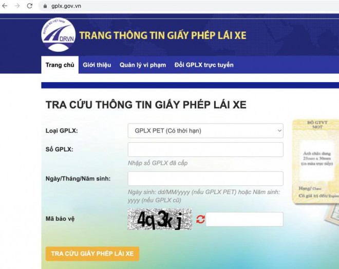 Tra cứu thông tin giấy phép lái xe và đóng phạt trực tuyến.