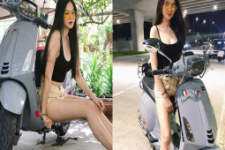 Ngắm người đẹp với chân dài miên man bên xe tay ga Vespa