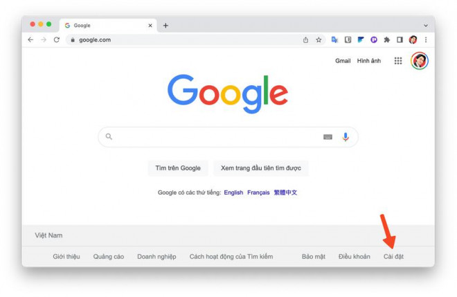 Truy cập vào phần cài đặt tìm kiếm trên Google.