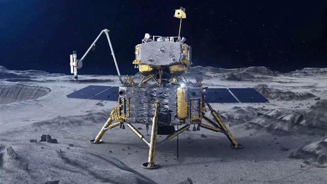 Tàu thăm dò Thường Nga-5 của Trung Quốc lấy mẫu từ Mặt trăng vào năm 2020. Ảnh: CGTN