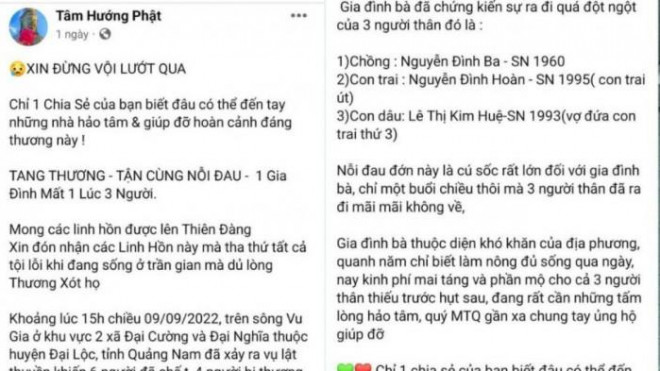 Thông tin lừa đảo kêu gọi từ thiện trên facebook