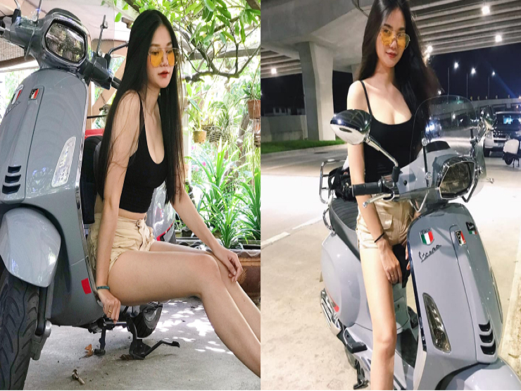 Ngắm người đẹp với chân dài miên man bên xe tay ga Vespa