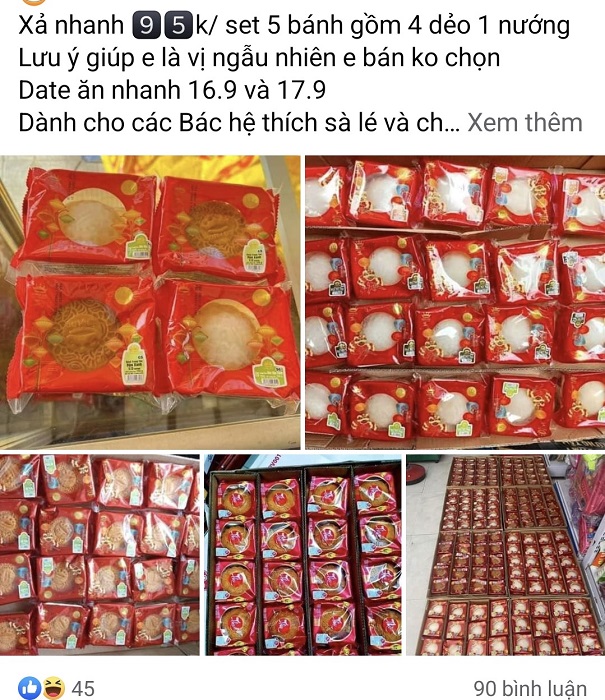 Bánh trung thu có thương hiệu lớn, hạn sử dụng còn ít ngày đang được bán với giá chỉ từ 96 nghìnn đồng/set 5 chiếc. (Ảnh chụp màn hình).