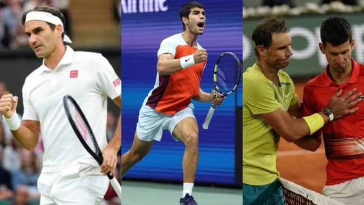 Alcaraz (giữa) gửi lời thách thức tới "BIG 3" tennis