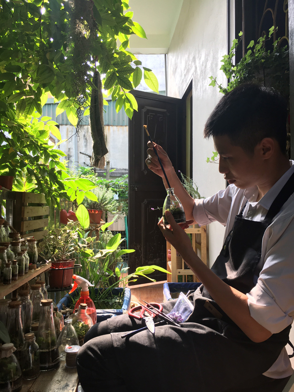 Anh Lê Khôi nghỉ việc ở nhà làm terrarium để có thu nhập hàng tháng.