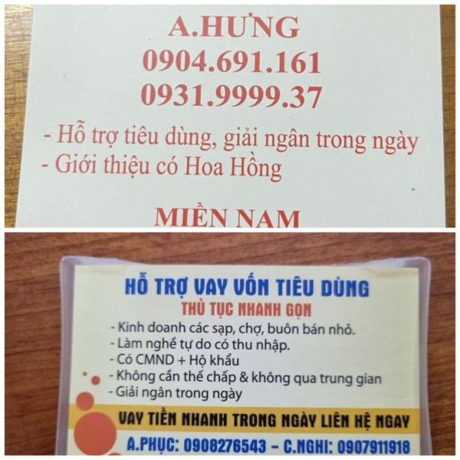 Các tờ rơi quảng cáo hỗ trợ vay vốn.