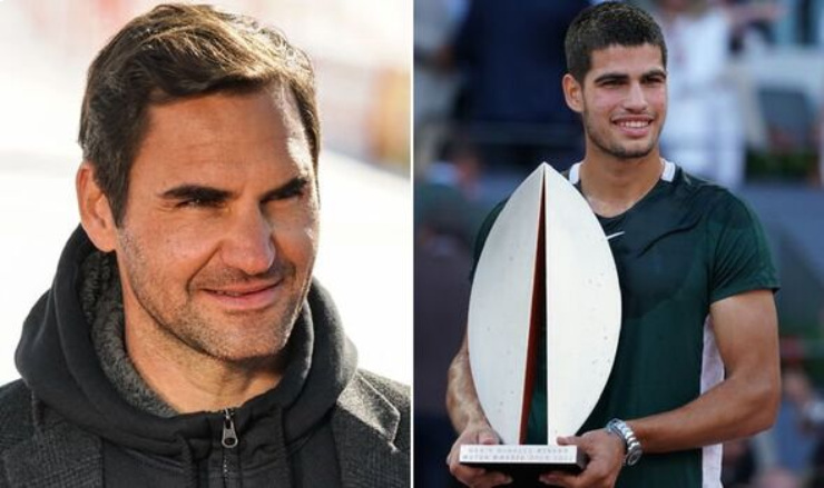 Federer (bên trái) chúc Alcaraz (ảnh bên phải) gặt hái thêm nhiều thành công