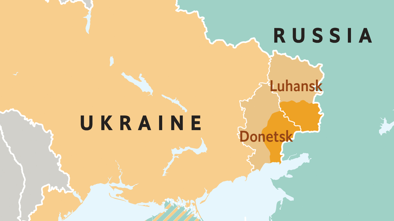 Bản đồ 2 vùng ly khai Donetsk và Lugansk ở Ukraine (ảnh: Reuters)