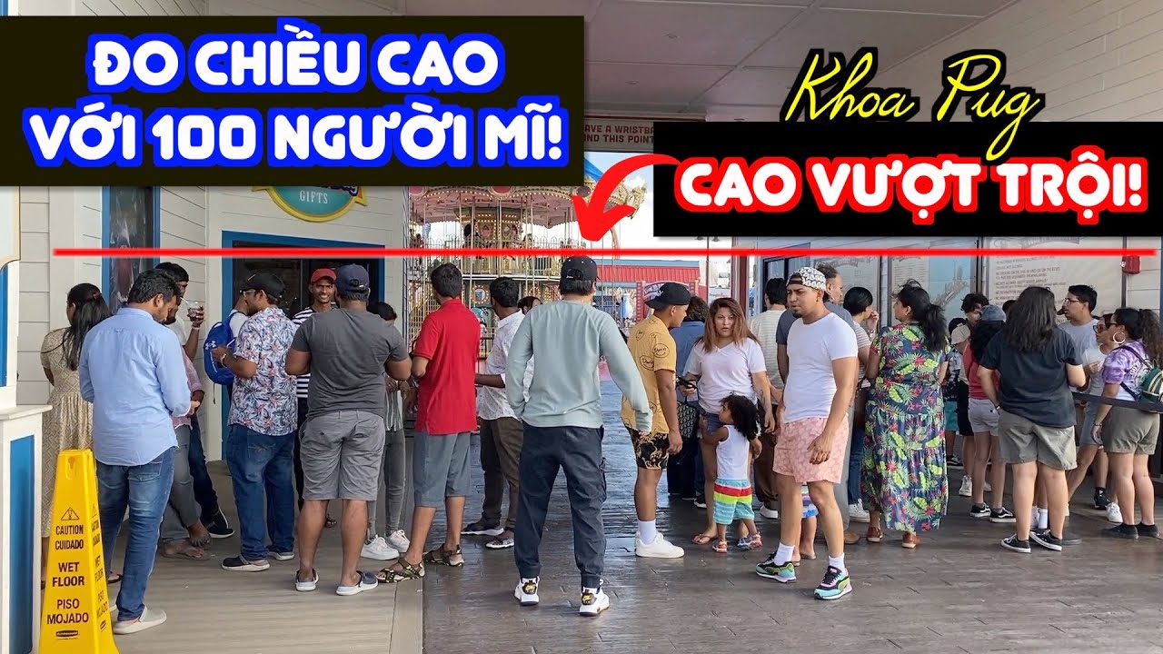 Khoa Pug trong video gần nhất cách đây 3 tuần khi đi đo chiều cao với 100 người Mỹ