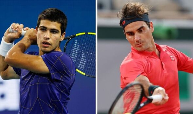 Alcaraz (trái) chưa muốn nhận Federer (phải) làm HLV