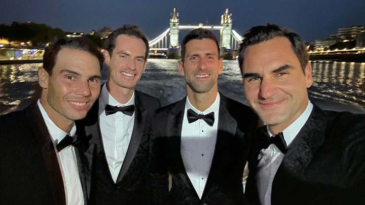 Federer cùng Nadal, Murray và Djokovic đi&nbsp;ăn tối &amp; chụp ảnh bên sông Thames