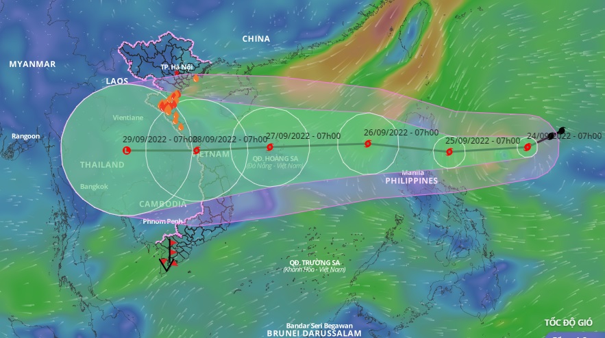 Bão Noru khả năng ảnh hưởng đến các tỉnh Trung Bộ trong vài ngày tới. Ảnh: Hệ thống giám sát thiên tai Việt Nam