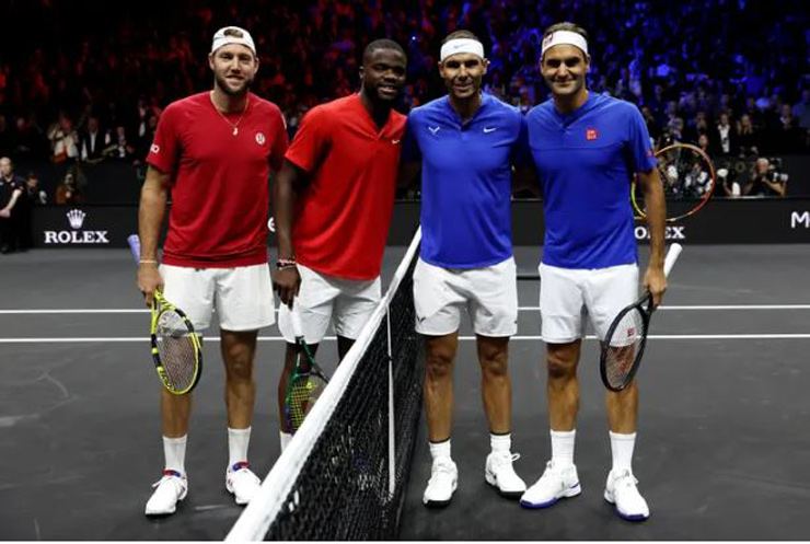 Roger Federer và Rafael Nadal đánh đôi đấu cặp đôi người Mỹ Jack Sock và Frances Tiafoe ở Laver Cup 2022