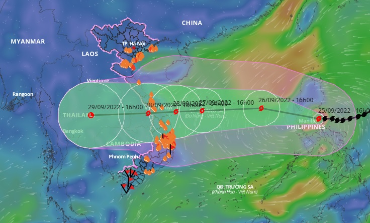 &nbsp;Vị trí và hướng di chuyển tiếp theo của bão Noru. Ảnh: Hệ thống giám sát thiên tai Việt Nam