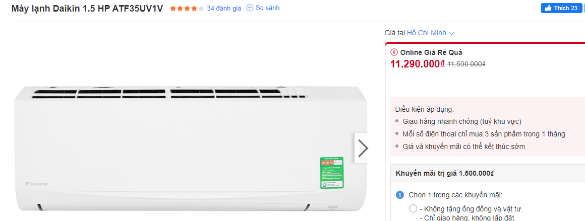 Điều hoà Daikin 1.5 HP ATF35UV1V.