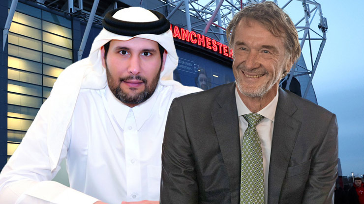 Tờ báo Al Raya (Qatar) tiết lộ&nbsp;Sheikh Jassim (trái) đã thắng Sir Jim Ratcliffe và sẽ sớm hoàn tất quá trình thay nhà Glazer tiếp quản MU trong vài giờ tới